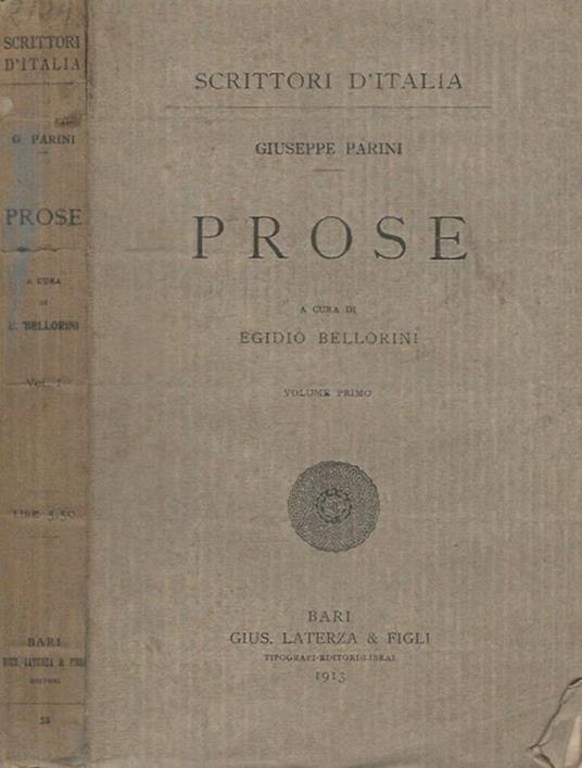 Prose Vol. I - Giuseppe Parini - copertina