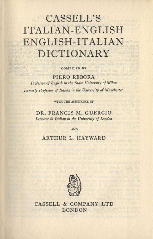Cassell's italian english english italian dictionary - Piero Rebora - copertina