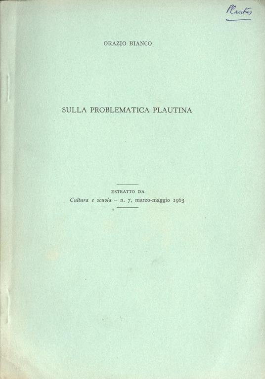 Sulla problematica plautina - Orazio Bianco - copertina
