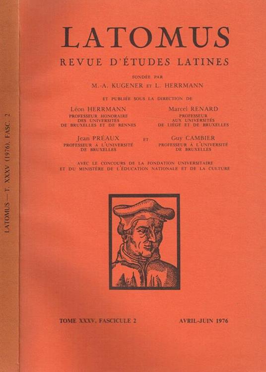 Latomus. Revue D'Etudes Latines Tome Xxxv Fasc.2 - copertina