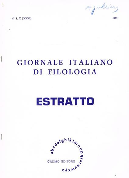 Giornale Italiano Di Filologia N.S. X (Xxxi). Estratto - copertina