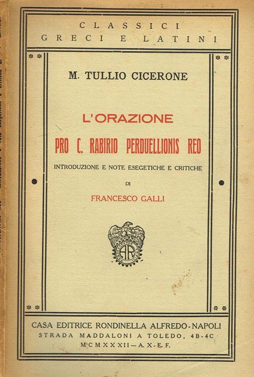L' Orazione Pro C.Rabirio Perduellionis Reo - M. Tullio Cicerone - copertina