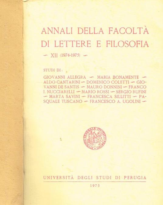 Annali Della Facoltà Di Lettere E Filosofia Vol. Xii 1974-1975 - copertina