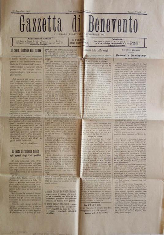 Gazzetta di Benevento - 1922. Giornale Politico Amministrativo - copertina