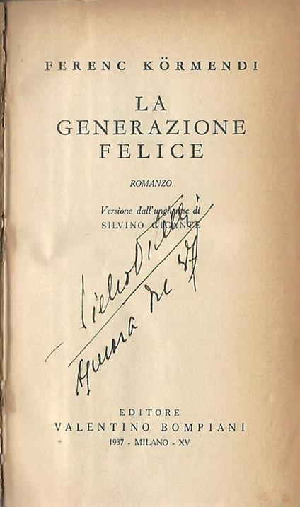 La generazione felice - Ferenc Kormendi - copertina