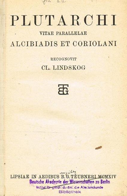 Vitae Parallelae. Alcibiadis Et Coriolani - Plutarco - copertina