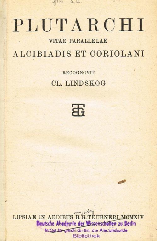 Vitae Parallelae. Alcibiadis Et Coriolani - Plutarco - copertina
