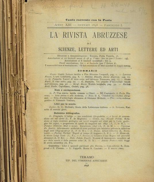 Rivista Abruzzese Di Scienze, Lettere Ed Arti - copertina