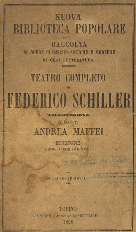 Teatro Completo Vol. Iv - Friedrich Schiller - copertina