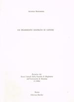 Un Frammento Ignorato Di Catone. Estratto Da Nuovi Annali Della Facoltà Di Magistero Dell'Università Di Messina 4 (1986)