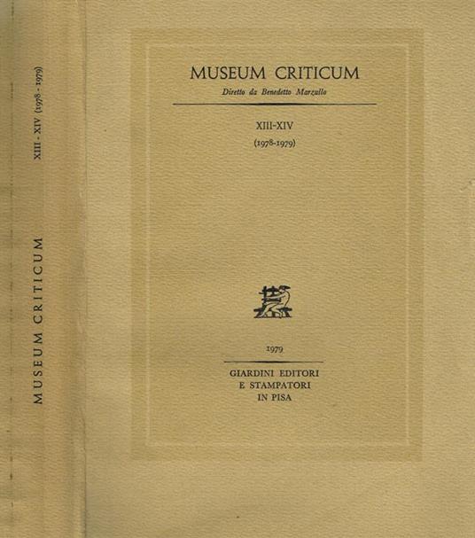 Museum Criticum Vol. Xiii-Xiv - copertina