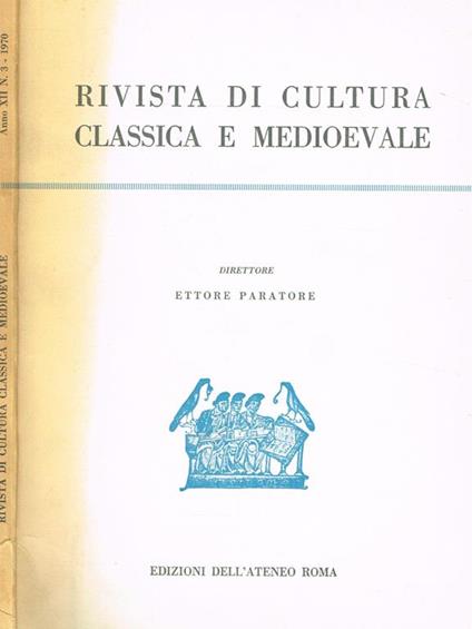 Rivista Di Cultura Classica E Medioevale Anno Xii N.3 - copertina