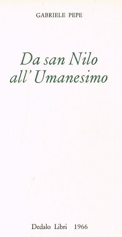 Da San Nilo All'Umanesimo - Gabriele Pepe - copertina