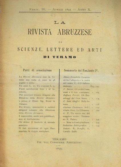 La Rivista Abuzzese Di Scienze, Lettere Ed Arti Fasc.Iv Anno X - copertina
