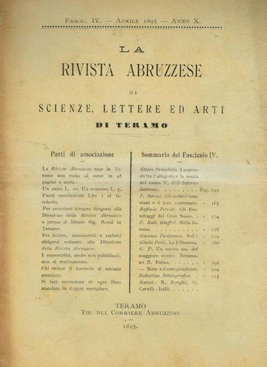 La Rivista Abuzzese Di Scienze, Lettere Ed Arti Fasc.Iv Anno X - copertina