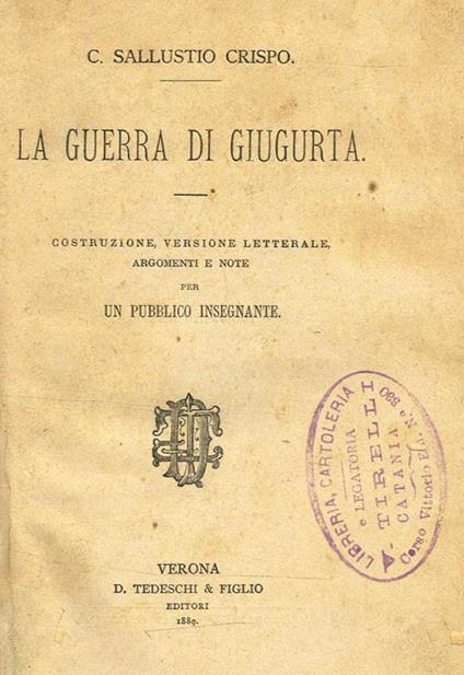 La Guerra Di Giugurta - C. Crispo Sallustio - copertina