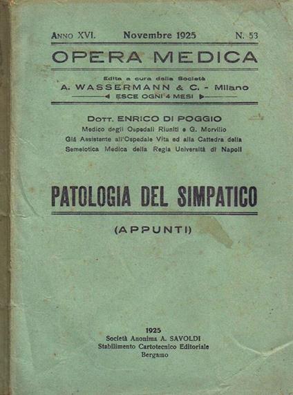 Patologia del Simpatico (Appunti) - Enrico Di Poggio - copertina