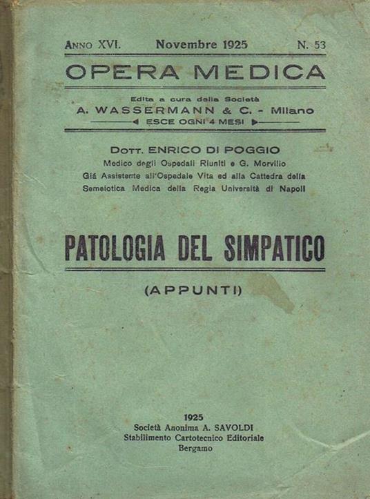 Patologia del Simpatico (Appunti) - Enrico Di Poggio - copertina