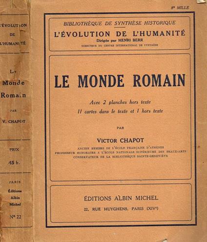 Le Monde Romain - Victor Chapot - copertina