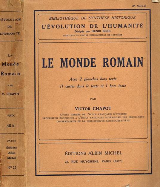 Le Monde Romain - Victor Chapot - copertina