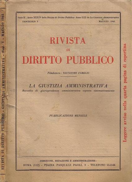 Rivista di Diritto Pubblico (Fascicolo V). La Giustizia Amministrativa - Salvatore D'Amelio - copertina