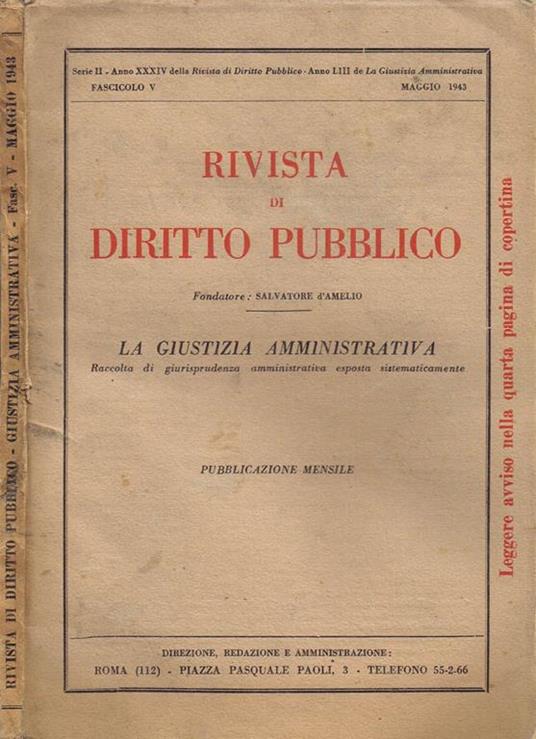Rivista di Diritto Pubblico (Fascicolo V). La Giustizia Amministrativa - Salvatore D'Amelio - copertina
