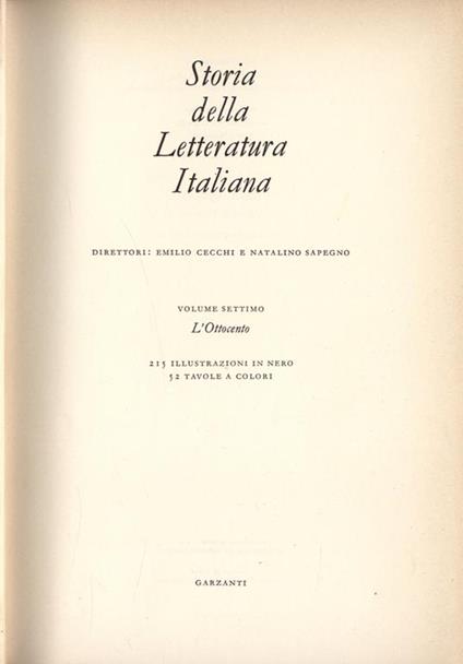 Storia della letteratura italiana Vol. VII. L' Ottocento - copertina