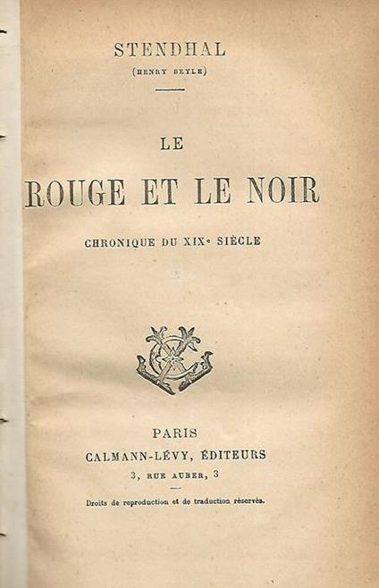 Le rouge et le noir. Chronique di XIXe siecle - Stendhal - copertina