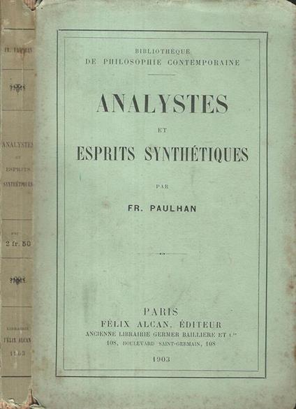 Analystes Et Esprits Synthetiques - Frédéric Paulhan - copertina