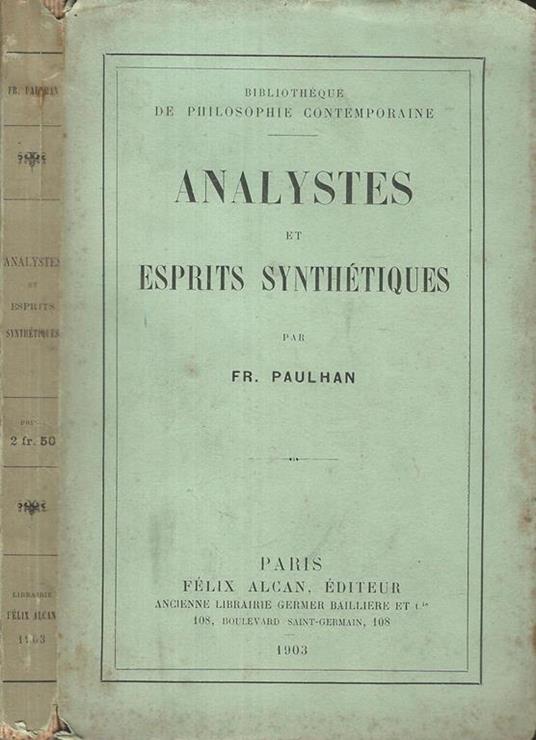Analystes Et Esprits Synthetiques - Frédéric Paulhan - copertina