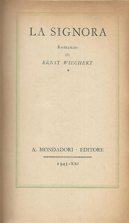 La signora - Ernest Wiechert - copertina