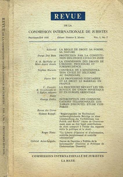 Revue De La Commission Internationale De Juristes Tome I N.2 - copertina