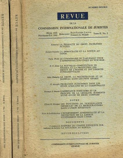 Revue De La Commission Internationale De Juristes Tome Ii N.2. Numero Double Hiver 1959 Printemps-Etè 1960 - copertina