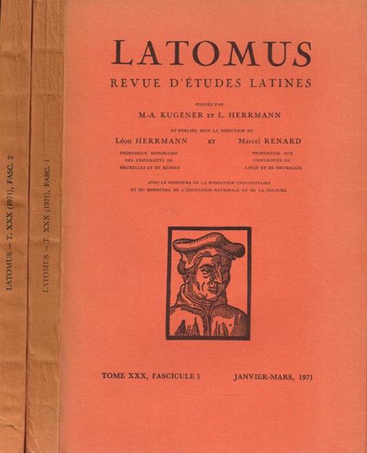 Latomus. Revue D'Etudes Latines Tome Xxx Fascicule 1 2 - copertina