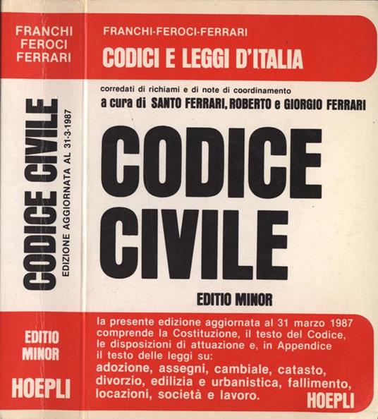Codice civile. Editio minor.Costituzione della Repubblica italiana - Appendice di leggi usuali - Indici sommario ed analitico alfabetico - copertina