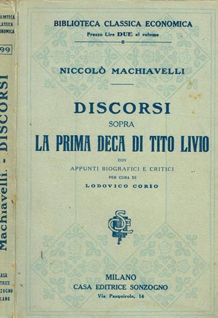 Discorsi Sopra La Prima Deca Di Tito Livio - Alexandre Dumas - copertina