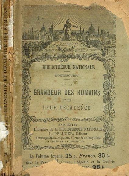 Considerations sur les causes de la grandeur des romains et de leur décadence - Charles L. de Montesquieu - copertina