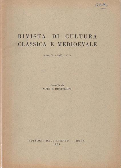 Rivista di Cultura Classica e Medioevale. Estratto da Note e Discussioni - copertina
