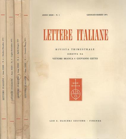 Lettere italiane anno XXIII. Rivista trimestrale - Vettore Branca - copertina