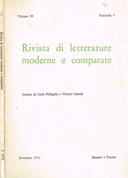 Rivista di letterature moderne e comparate vol.29 fascicolo 3 - Carlo Pellegrini - copertina