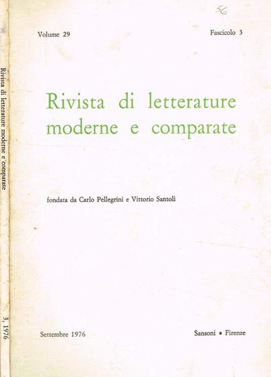 Rivista di letterature moderne e comparate vol.29 fascicolo 3 - Carlo Pellegrini - copertina