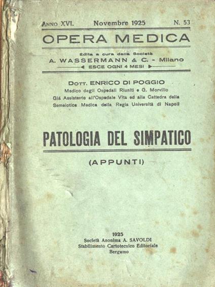 Patologia del simpatico. ( Appunti ) - Enrico Di Poggio - copertina