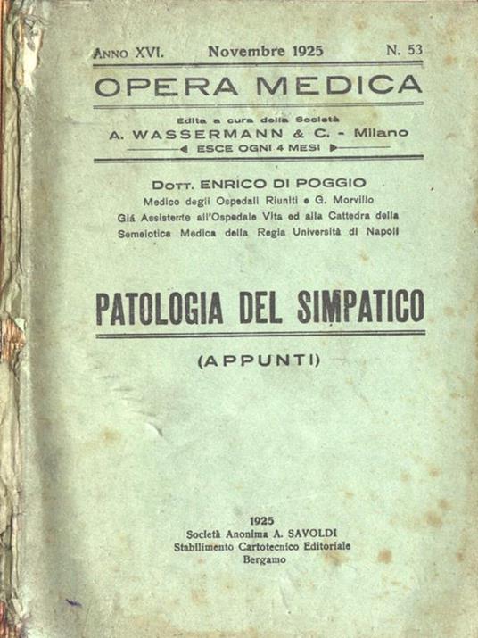 Patologia del simpatico. ( Appunti ) - Enrico Di Poggio - copertina