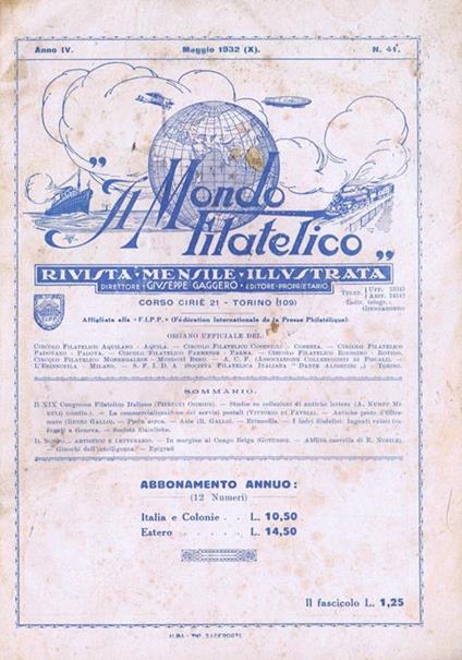 Il Mondo Filatelico (Fasc. N. 41). Rivista Mensile Illustrata - Giuseppe Gaggero - copertina