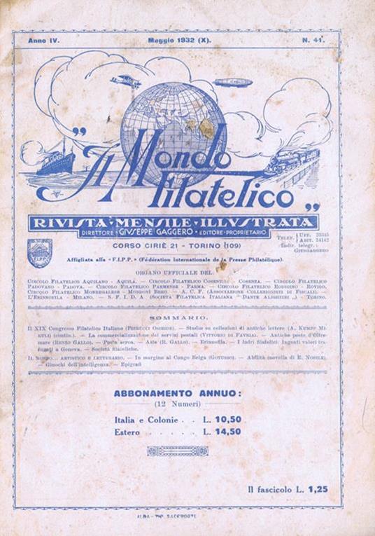 Il Mondo Filatelico (Fasc. N. 41). Rivista Mensile Illustrata - Giuseppe Gaggero - copertina