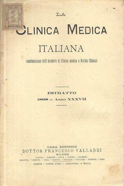 Per l'esame del sangue coll'apparecchio di Bizzozzero. Nota - C. Tarchetti - copertina