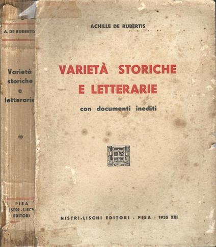 Varietà storiche e letterarie - Achille De Rubertis - copertina