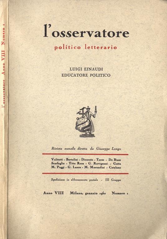 L' osservatore Anno VIII n. 1. Politico letterario - copertina
