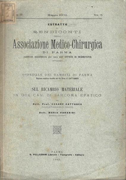 Sul ricambio materiale in due casi di sarcoma epatico - copertina