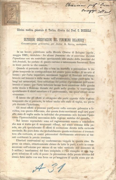 Ulteriori osservazioni sul fenomeno rolandico. Comunicazione preventiva - copertina